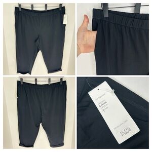 Eileen Fisher NWT Slim‎ Pant 3X Black Pull On Trousers Organic Cotton 44x22 $148